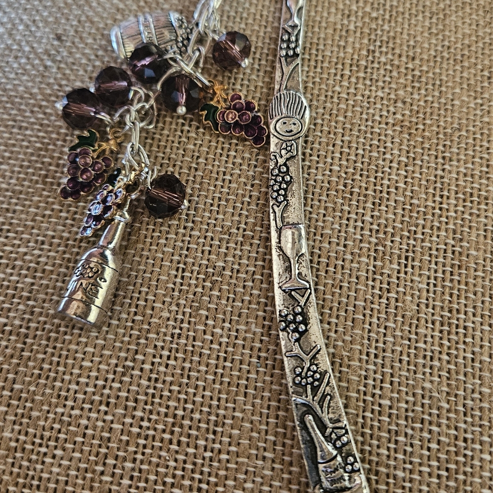 Silver Wine Charm Bookmark with Purple Accents
